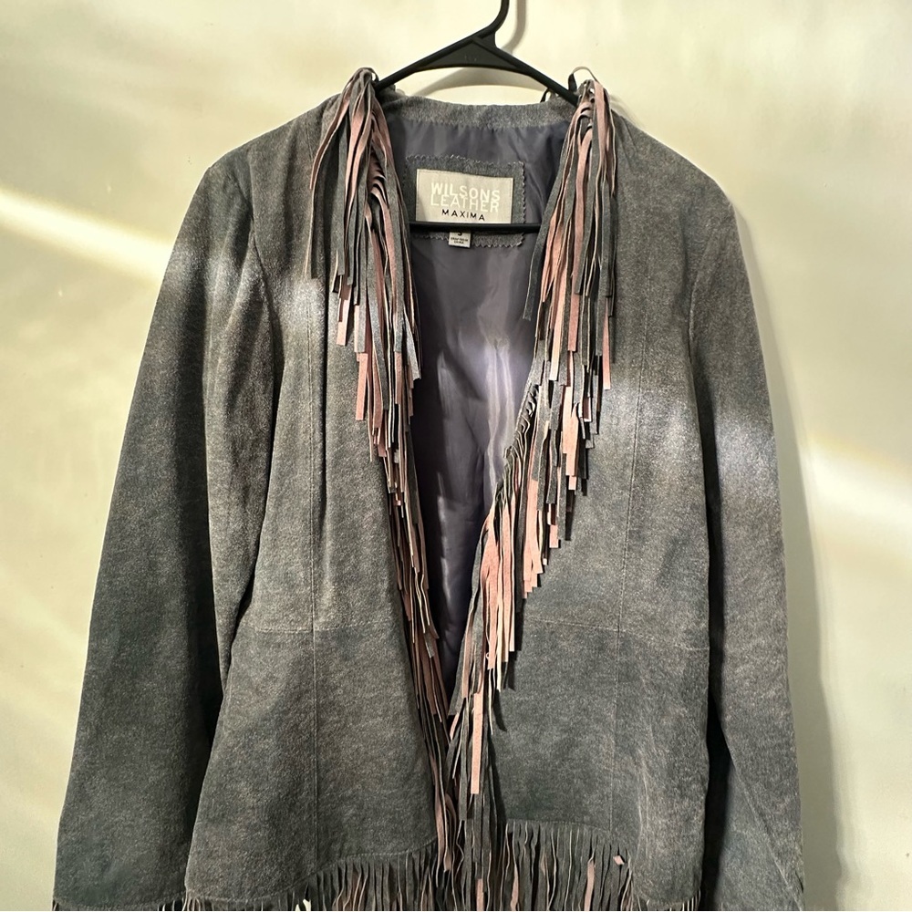 Wilsons Leather Gray Fringe Jacket - Picture 3 of 15